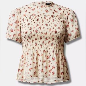 Torrid White and Pink Floral Blouse Size 4 
Office Church Dress Blouse Career